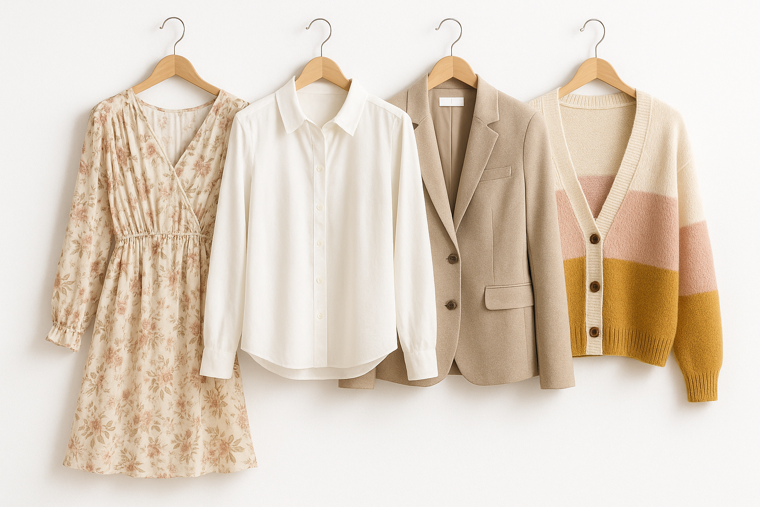 a good picture in which some women clothes hang in the hanger wiyh clear white bavkground
