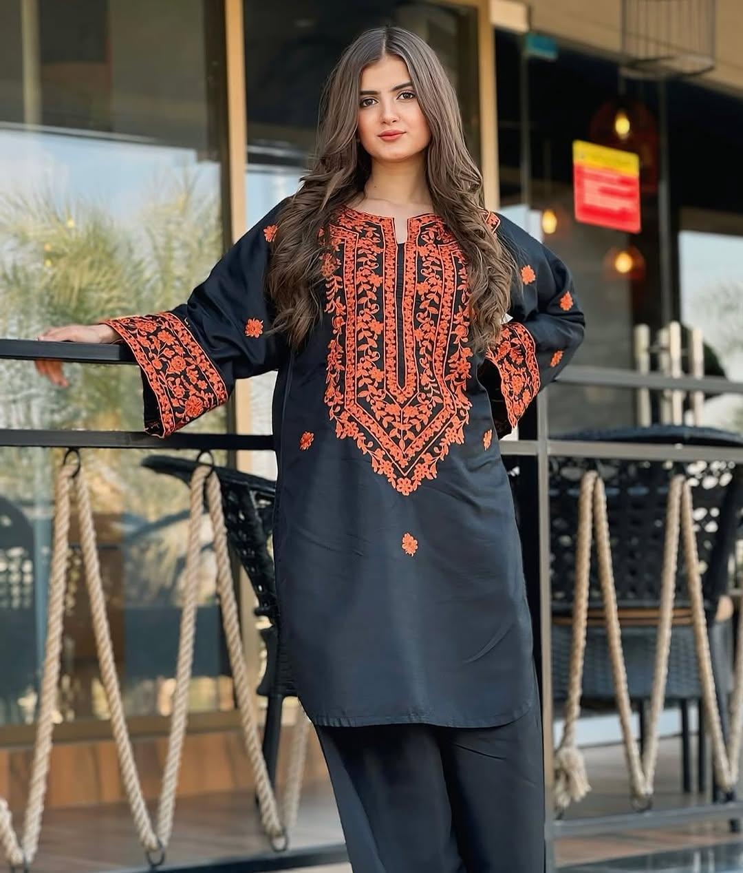 2 Pcs Women's Stitched Embroidered Shirt And Trouser