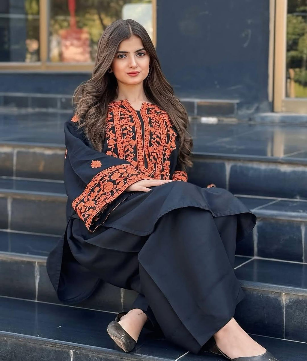 2 Pcs Women's Stitched Embroidered Shirt And Trouser
