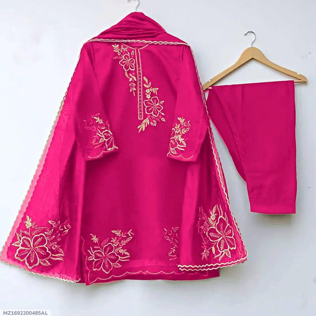 3 Pcs Women's Stitched Embroidered Suit